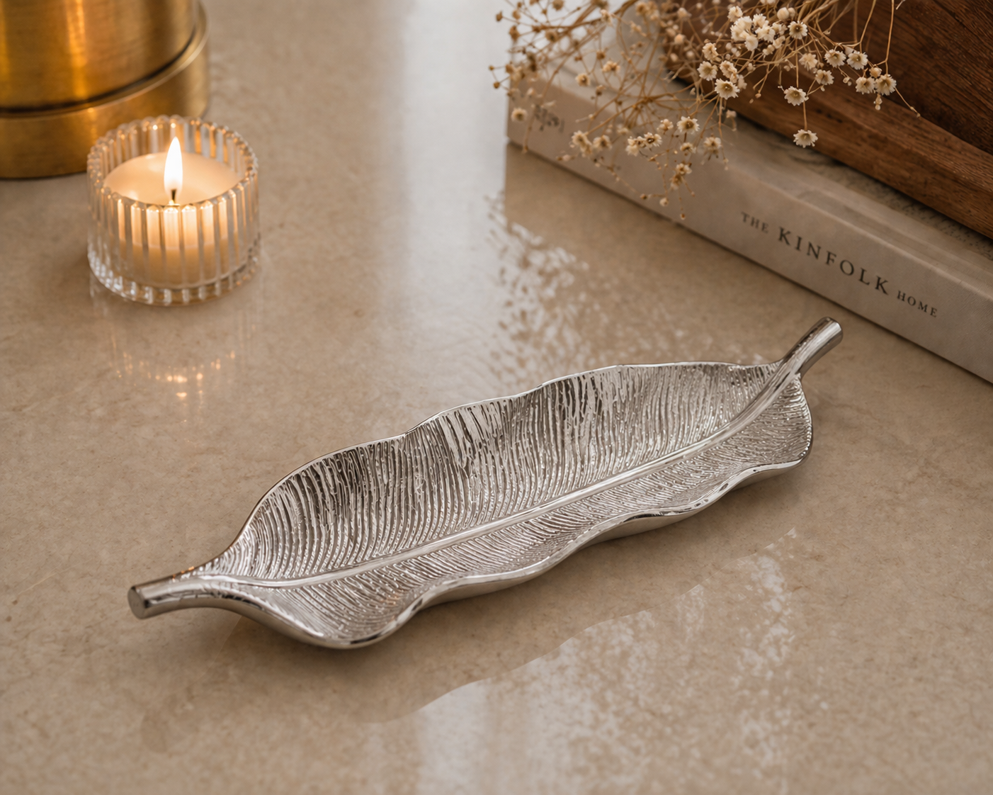 Luxury Handcrafted Aluminium Leaf Platter – Gold & Silver Nickel Finish