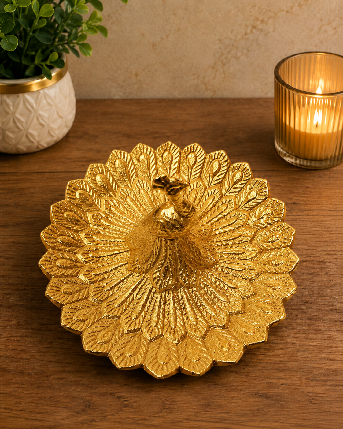 Silver & Gold Peacock Decorative Platter