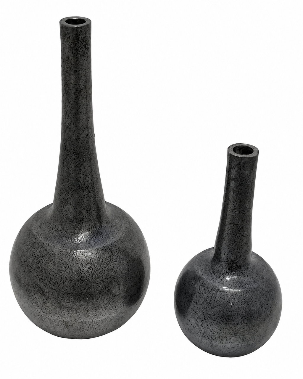 Aurelia Tall Stem Aluminium Vase Set (Set of 2) – Matte Noir Luxe Finish