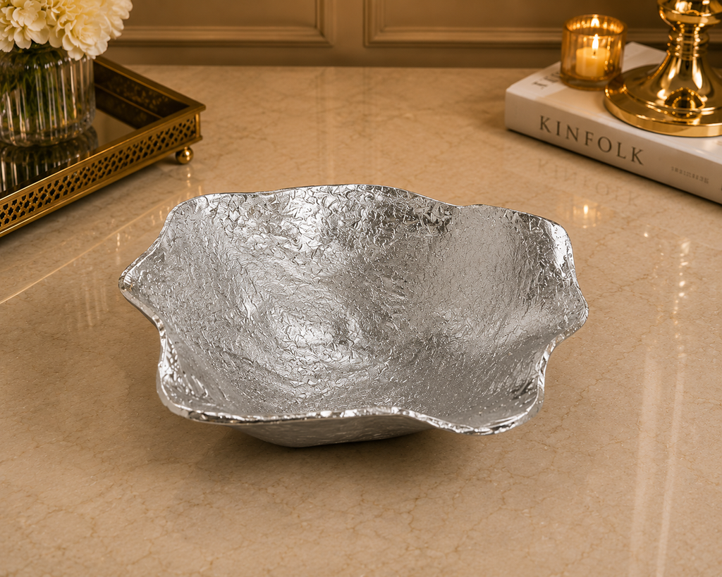 Sculpted Aluminium Luxury Bowls – Gold, Silver & Black Finish (3 Size Options)