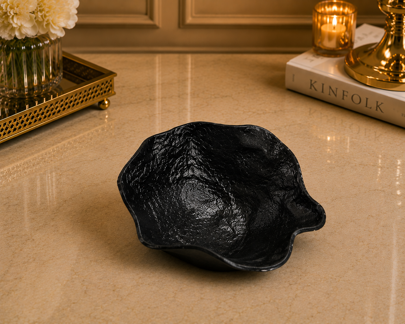 Sculpted Aluminium Luxury Bowls – Gold, Silver & Black Finish (3 Size Options)
