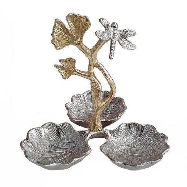 Ginkgo Leaf Jewelry Organizer Tray with Dragonfly