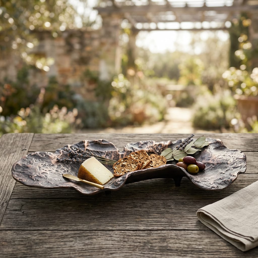 Organic Leaf-Inspired Aluminium Serving Platter – Rustic Artisan Finish