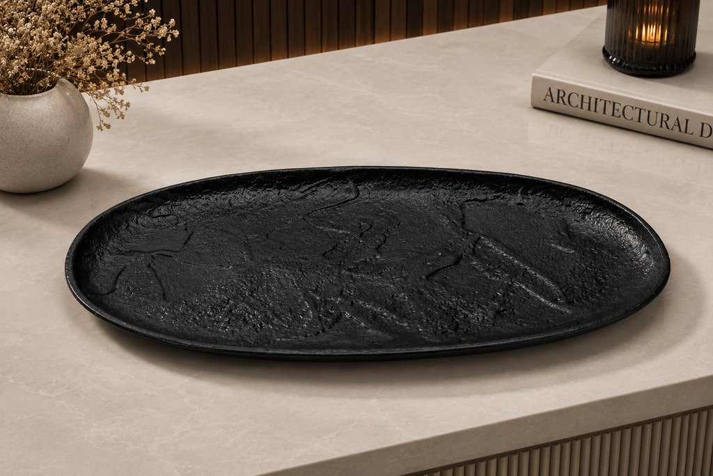 Textured Aluminium Serving Platter – Bronze Finish & Matte Black Powder-Coated