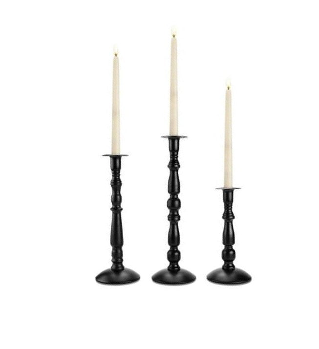 Heritage Matte Black Candle Holder Set (Set of 3) – Timeless Turned Design