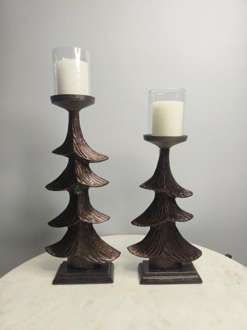 Antique Finish Tree Design Candle Holder Set (Set of 2) – Artistic Statement Décor