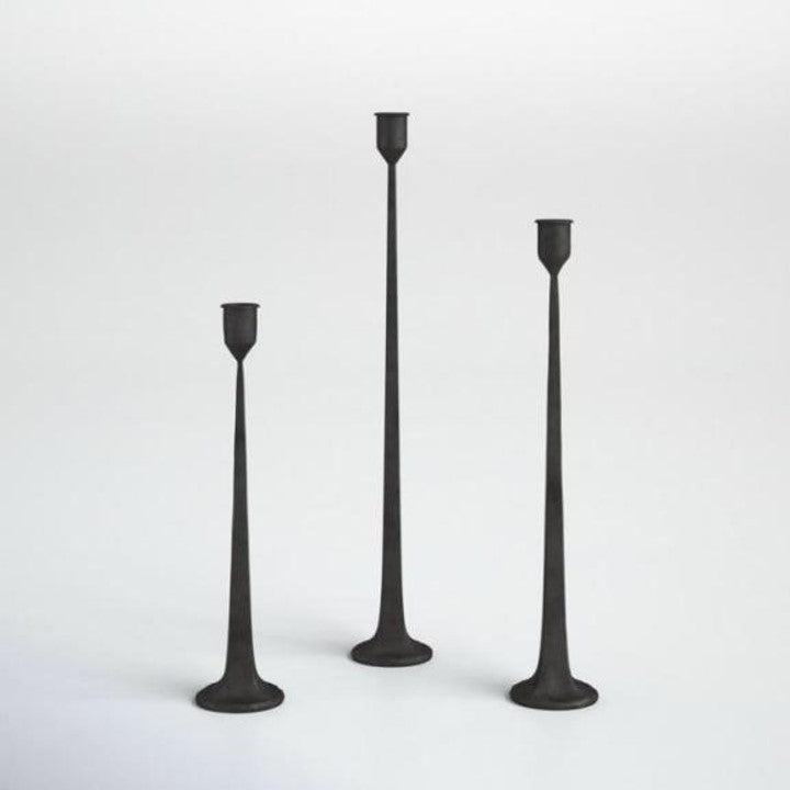 Forma Livings Matte Black Powder-Coated Aluminium Taper Candle Holder Set (Set of 3)