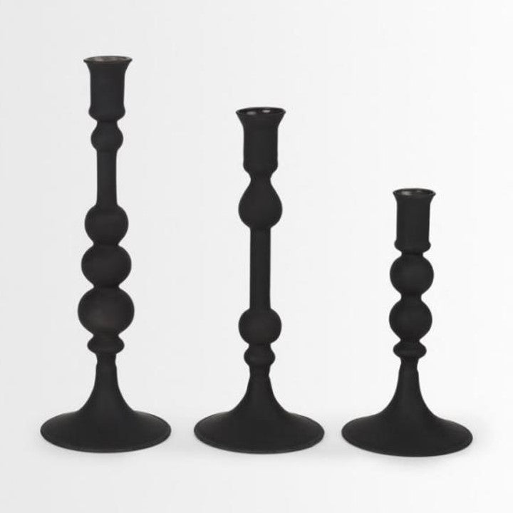 Forma Livings Luxe Matte Black Powder-Coated Aluminium Candle Holder Set (Set of 3 | Modern Sculptural Design)