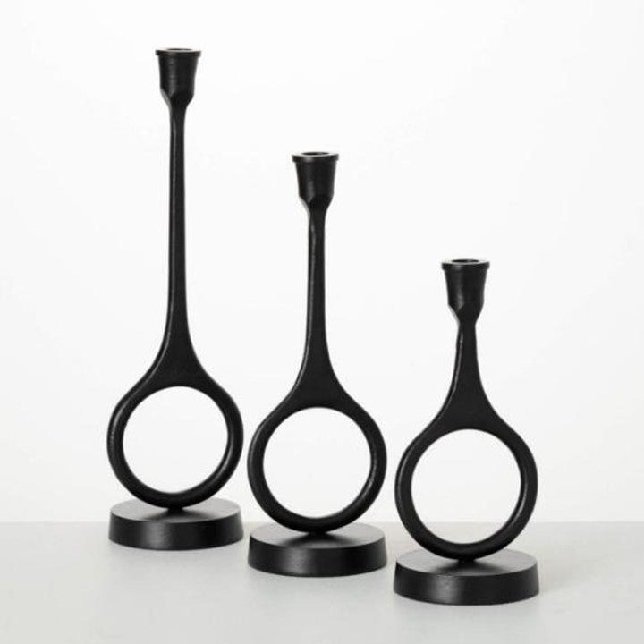 Forma Livings Modern Ring Silhouette Matte Black Powder-Coated Aluminium Candle Holder Set (Set of 3 | Contemporary Design)