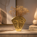 Serene Form Face Vase – Aluminium Art Piece in Antique Gold & Silver Nickel