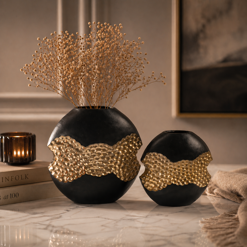 Forma Sculpted Vase Set – Contemporary Finishes in Black, Gold & Silver
